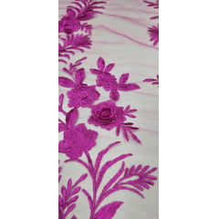 Renda Bordada London 3D Fucsia Modelo 14