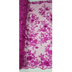 Renda Bordada London 3D Fucsia Modelo 17 Renda Bordada London 3D Fucsia Modelo 17