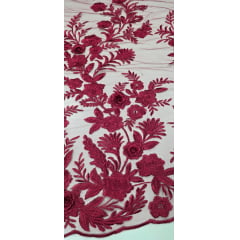 Renda Bordada London 3D Marsala Modelo 14