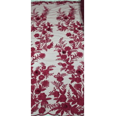 Renda Bordada London 3D Marsala Modelo 14 Renda Bordada London 3D Marsala Modelo 14