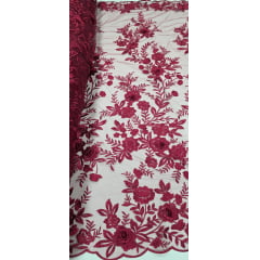 Renda Bordada London 3D Marsala Modelo 17 Renda Bordada London 3D Marsala Modelo 17