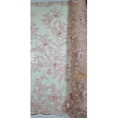 Renda Bordada London 3D Rosa Bebê Fundo Nude Modelo 17