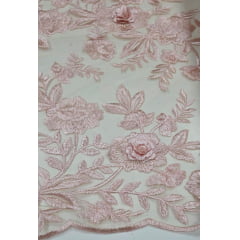 Renda Bordada London 3D Rosa Bebê Fundo Nude Modelo 17