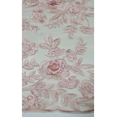 Renda Bordada London 3D Rosa Bebê Fundo Nude Modelo 17
