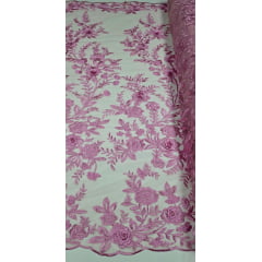 Renda Bordada London 3D Rosa Médio Modelo 17 Renda Bordada London 3D Rosa Médio Modelo 17