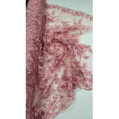 Renda Bordada London 3D Rosê Modelo 17