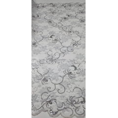 Renda Tipo Chantilly com Fio Metálico Bordado com Paetês