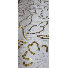 Renda Guipir Bordada Africana Branco com Dourado CL344