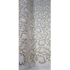 Renda Guipir Bordada Africana Branco com Dourado CL344