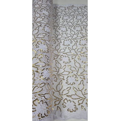 Renda Guipir Bordada Africana Branco com Dourado CL344