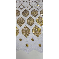 Renda Guipir Bordada Africana Branco com Dourado CL342