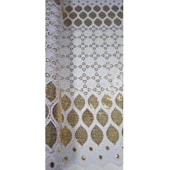 Renda Guipir Bordada Africana Branco com Dourado CL342
