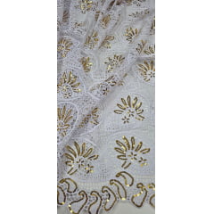 Renda Guipir Bordada Africana Branco com Dourado CL343