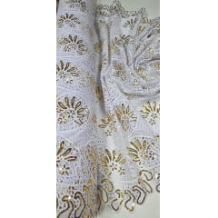 Renda Guipir Bordada Africana Branco com Dourado CL343