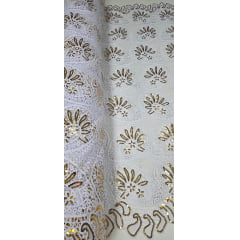 Renda Guipir Bordada Africana Branco com Dourado CL343