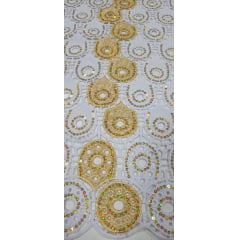 Renda Guipir Nigeriana Bordada Dourado com Branco (corte de 4,50 m)