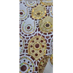 Renda Guipir Nigeriana Bordada Dourado com Branco (corte de 4,50 m)