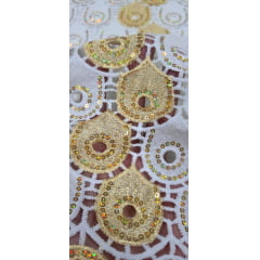 Renda Guipir Nigeriana Bordada Dourado com Branco (corte de 4,50 m)