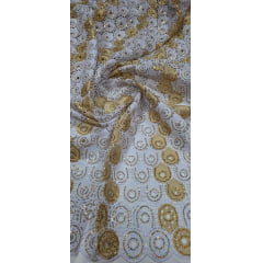 Renda Guipir Nigeriana Bordada Dourado com Branco (corte de 4,50 m)
