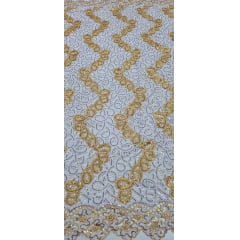 Renda Guipir Nigeriana Bordada Dourado com Branco Modelo 02 (corte de 4,50 m)