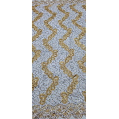 Renda Guipir Nigeriana Bordada Dourado com Branco Modelo 02 (corte de 4,50 m)