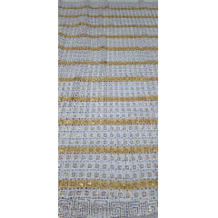 Renda Guipir Nigeriana Bordada Dourado com Branco Modelo 03 (corte de 4,50 m)