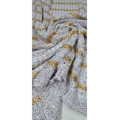 Renda Guipir Nigeriana Bordada Dourado com Branco Modelo 03 (corte de 4,50 m)