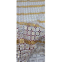 Renda Guipir Nigeriana Bordada Dourado com Branco Modelo 03 (corte de 4,50 m)