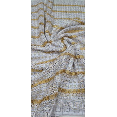 Renda Guipir Nigeriana Bordada Dourado com Branco Modelo 03 (corte de 4,50 m) Renda Guipir Nigeriana Bordada Dourado com Branco Modelo 03 (corte de 4,50 m)