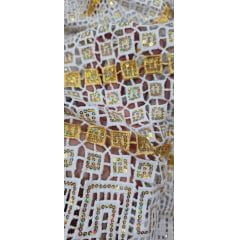 Renda Guipir Nigeriana Bordada Dourado com Branco Modelo 03 (corte de 4,50 m)