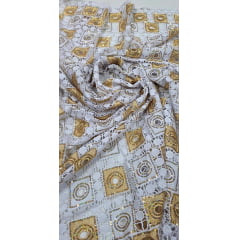 Renda Guipir Nigeriana Bordada Dourado com Branco Modelo 04 (corte de 4,50 m)