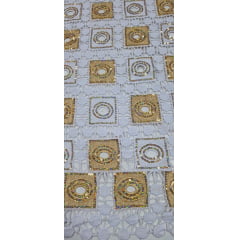 Renda Guipir Nigeriana Bordada Dourado com Branco Modelo 04 (corte de 4,50 m)