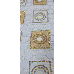 Renda Guipir Nigeriana Bordada Dourado com Branco Modelo 04 (corte de 4,50 m)