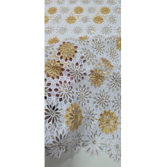 Renda Guipir Nigeriana Bordada Dourado com Branco Modelo 05 (corte de 4,50 m)