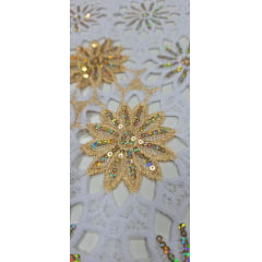 Renda Guipir Nigeriana Bordada Dourado com Branco Modelo 05 (corte de 4,50 m)