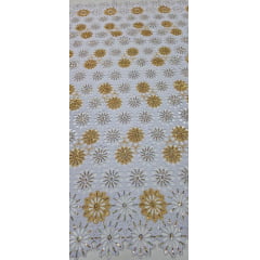 Renda Guipir Nigeriana Bordada Dourado com Branco Modelo 05 (corte de 4,50 m)
