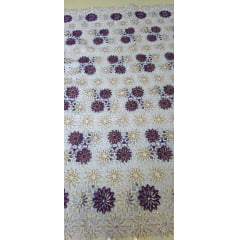 Renda Guipir Nigeriana Bordada Roxo com Dourado (corte de 4,50 m)