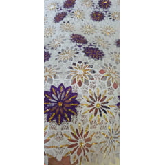 Renda Guipir Nigeriana Bordada Roxo com Dourado (corte de 4,50 m)