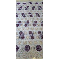 Renda Guipir Nigeriana Bordada Roxo com Dourado (corte de 4,50 m)