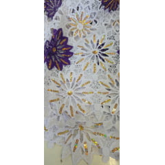 Renda Guipir Nigeriana Bordada Roxo com Dourado (corte de 4,50 m)