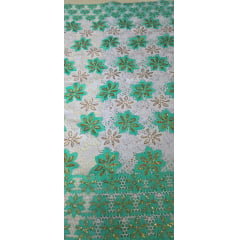 Renda Guipir Nigeriana Bordada Verde Água com Dourado (corte de 4,50 m)