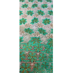 Renda Guipir Nigeriana Bordada Verde Água com Dourado (corte de 4,50 m)