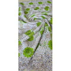 Renda Guipir Nigeriana Bordada Verde Limão com Dourado (corte de 4,50 m)