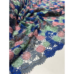 Renda Guipir Verão Multicolor Tons de Azul Royal/Verde Tiffany/Rosa
