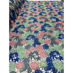 Renda Guipir Verão Multicolor Tons de Azul Royal/Verde Tiffany/Rosa