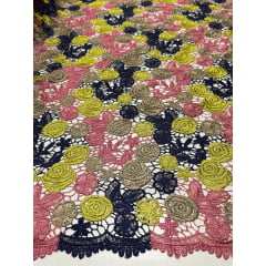 Renda Guipir Verão Multicolor Tons de Rosa/Amarelo/Azul Marinho