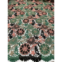 Renda Guipir Verão Multicolor Tons de Salmão/Verde