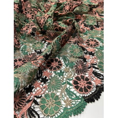 Renda Guipir Verão Multicolor Tons de Salmão/Verde