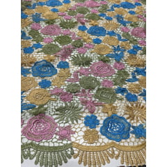 Renda Guipir Verão Multicolor Tons de Verde Oliva/Rosa/Dourado
