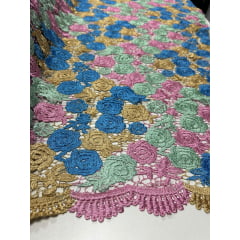 Renda Guipir Verão Multicolor Tons de Verde Tiffany/Rosa/Azul Turquesa